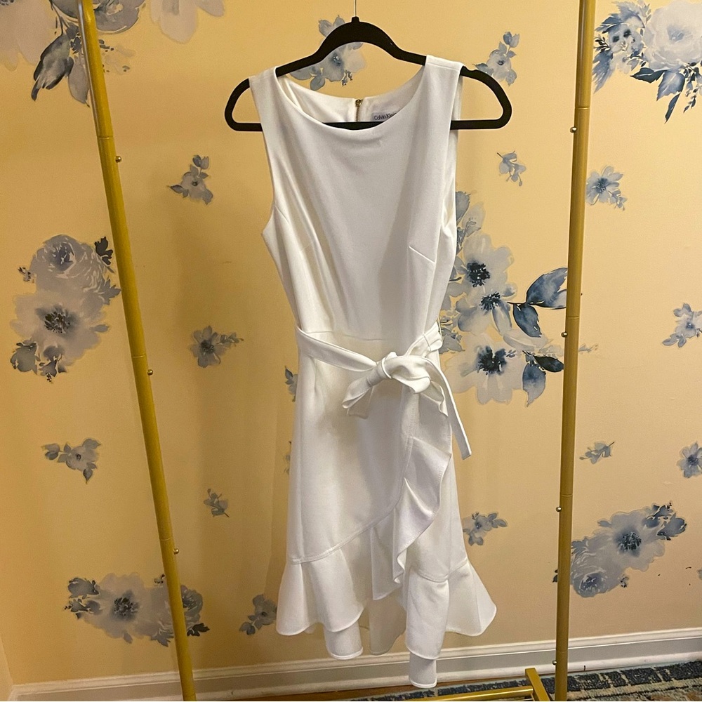 NWT Calvin Klein White Ruffle Dress